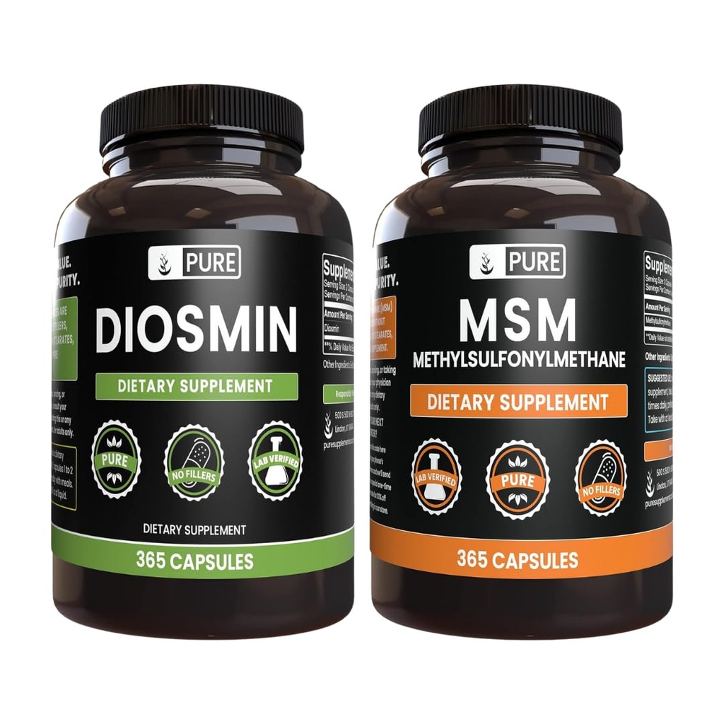 PURE ORIGINAL INGRÉDIENTS Diosmin et MSM Bundle, 365 Capsules Chaque, Pas de Magnésium ou de Rice Filters, Toujours Pure