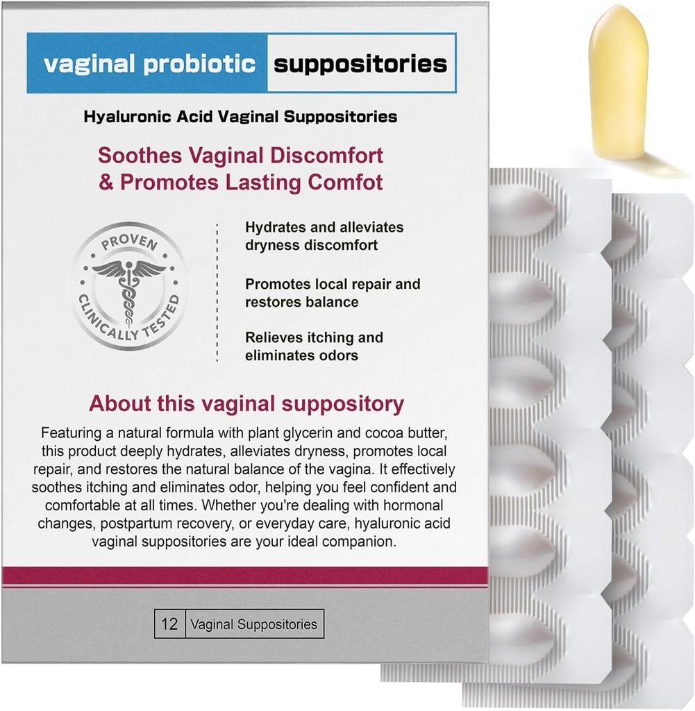 Naid Hyaluronic Acid Suppositories | Vaginal Moisture & pH Balance Support | 12 Inserti con Prebiotic Complex | Soothe Dryness, Odor Control, Restore Comfort | Menopause & Intimate Care