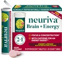 NEURIVA Cerveau + supplément énergétique avec neurofacteur testé cliniquement pour focalisation et concentration, vitamine B12, et 150mg de caféine pour une stimulation énergétique immédiate, 30ct Cerise Limeade comprimés effervescents