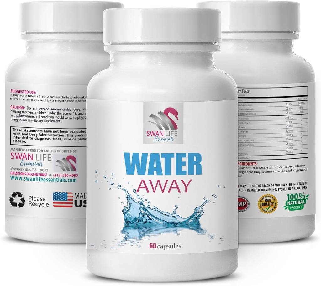 Water Away Natural Complex - WATER AWAY - Diuretic Water support, Fluid Supplement, Wellness Diuretic, Natürliche Fluidunterstützung, Kräuterwaage Unterstützung, Wassermanagement Ergänzung 1 Flasche 60 Kapseln