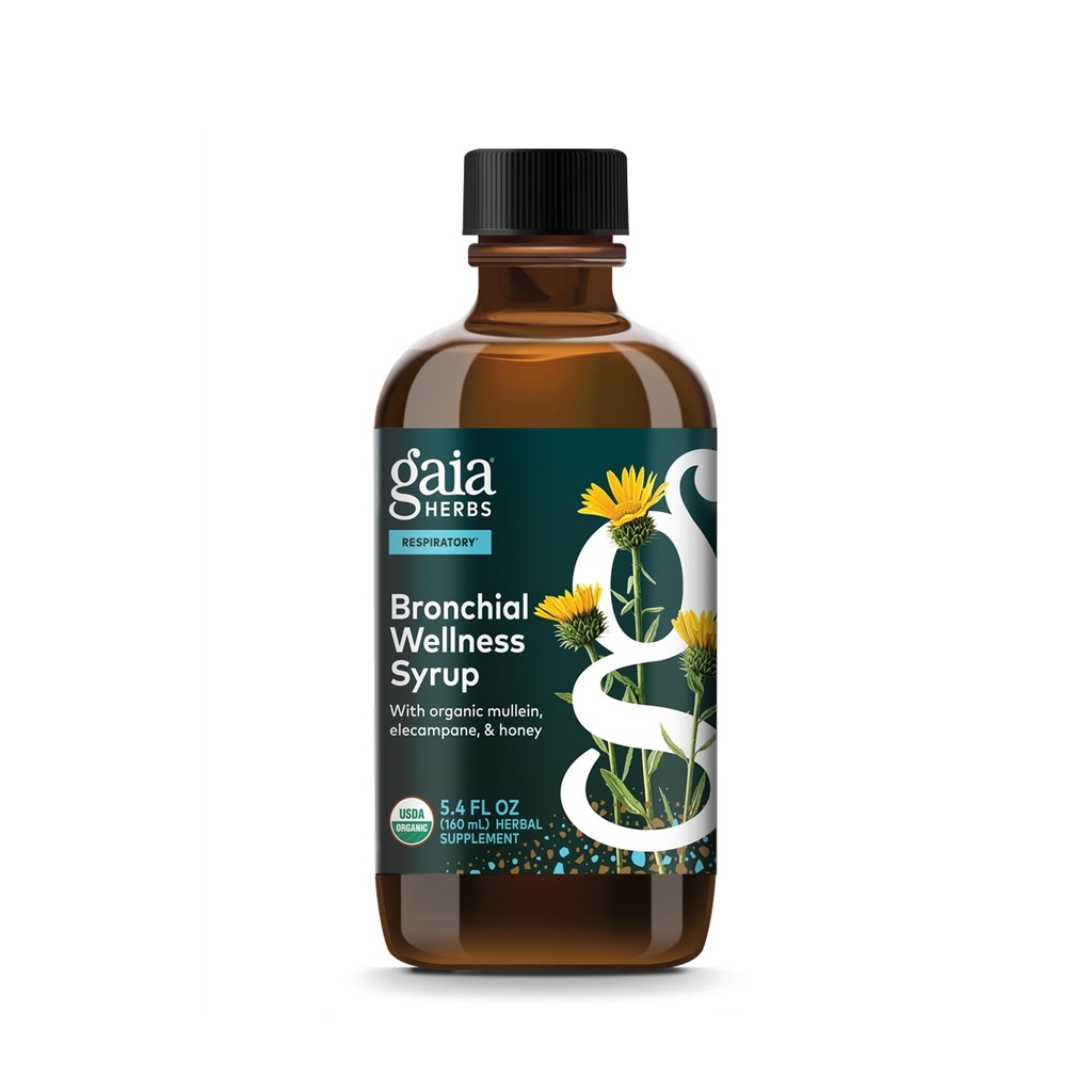 Gaia Herbes Sirop de bien-être Bronchial - Supplément de soutien immunitaire pour aider à maintenir la santé pulmonaire et aider à fournir un confort pour la gorge douloureuse occasionnelle - 5,4 Fl Oz (jusqu'à 32 jours)