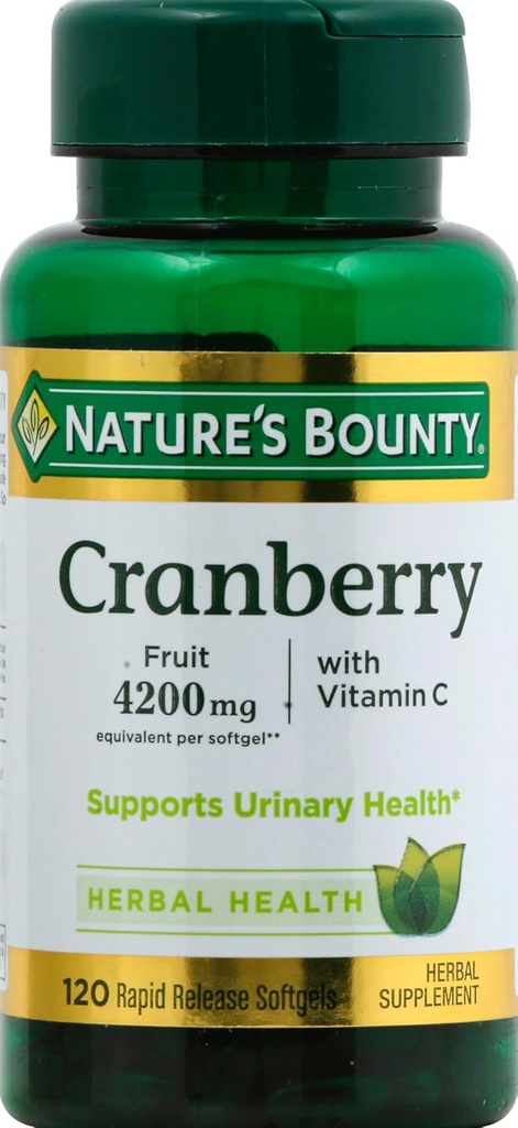 Natura Bounty Cranberry Fruit 4200mg Plus Vitamina C, 120 Softgels(confezione di 1)