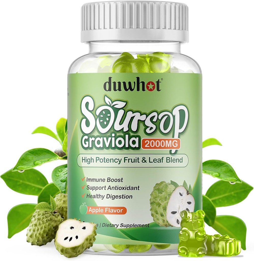 Soursop Gummies 2000MG, Soursop Leaf & Fruit Extract für Erwachsene, Soursop Fruits w/Vitaminc C für Immununterstützung, Antioxidans und Verdauungshilfe, Vegan, 60 Zähler