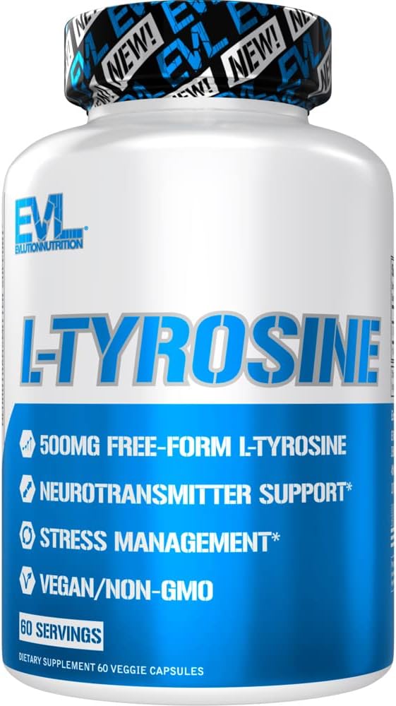 Evlution Free Form L Tyrosin 500mg Kapseln Ernährung L-Tyrosin Ergänzung Aminosäure für Energie Fokus und Mood Unterstützung - Nootropic Brain Support Supplement für kognitive Leistung - 60 Portionen