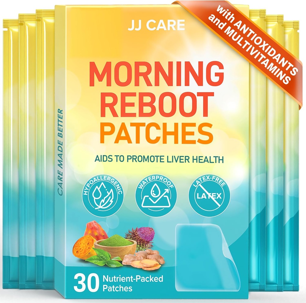 JJ CARE Morning Reboot Patch 30 pcs, Enveloppé individuellement (avec 7 pcs B12 Patches), Réveillez-vous avec facilité, Skin-friendly & Best pour les fêtes de baccalauréat