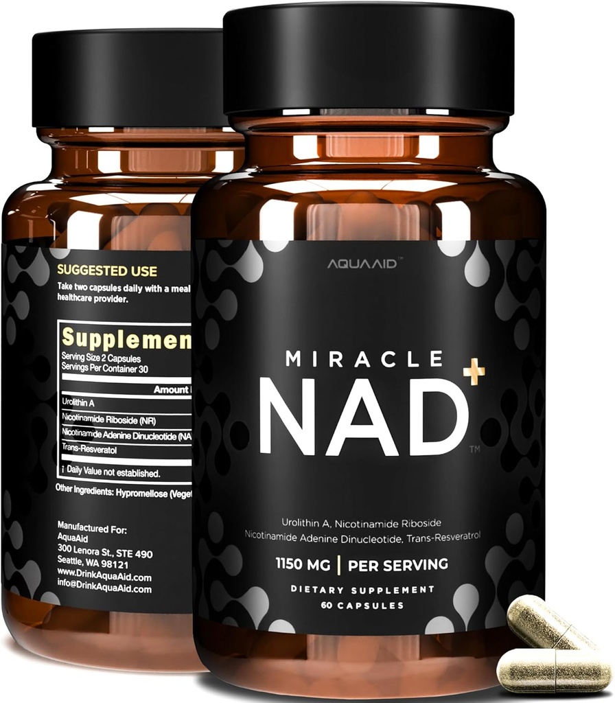 Wunderbar NAD+ Ergänzung - Urolithin A, Nicotinamid Riboside NR, NAD, Trans Resveratrol 1150 mg für Männer und Frauen - Anti Aging, Cellular Repair, NMN Alternative - 3. Partei getestet 60 Kapseln
