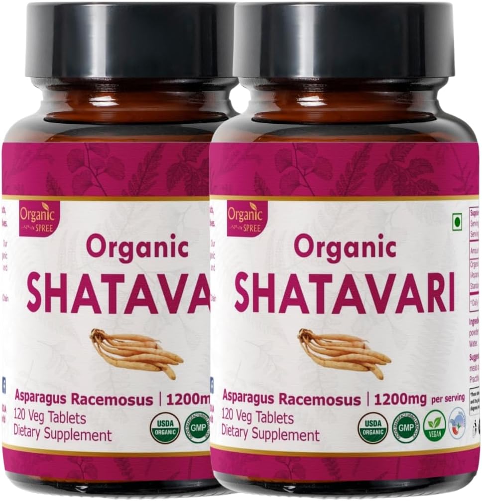 Shatavari 120 compresse | Asparagus Racemosus (Shatavari) | USDA Organic Certified | Supporta la salute e il sistema immunitario delle donne | Integratore alimentare 120tab - Confezione di 2