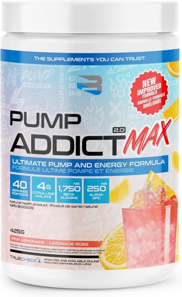 Susciter des suppléments - Pump Addict Max pré-entraînement en poudre - énergie améliorée, focus, et endurance... (40 portions, limonade rose)