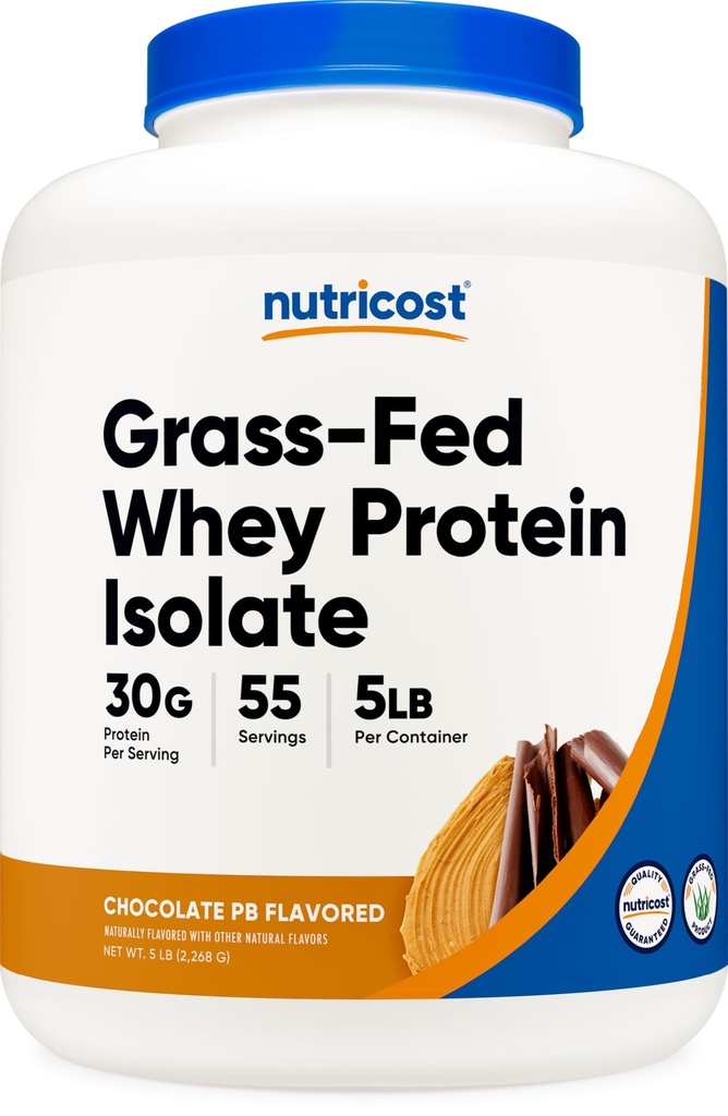 Nutricost Grass-Fed Whey Protein Isolate (Chocolate Peanut Butter, 5LBS) - Non-GMO, Glutenfrei