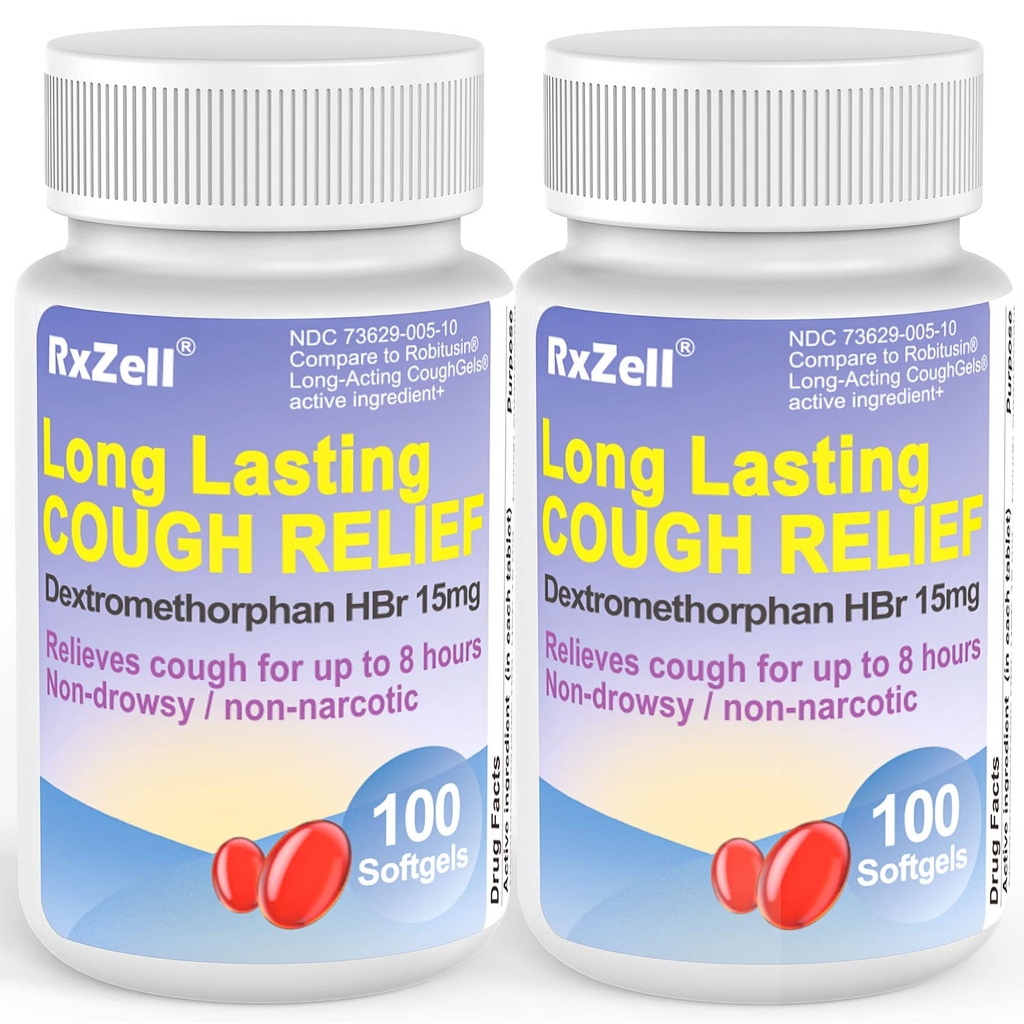 Relief de la toux pour adultes, Dextrométhorphane HBr 15mg (200 softgels), 8 heures de dures, non somnolent, Toux/supprimant bronchial