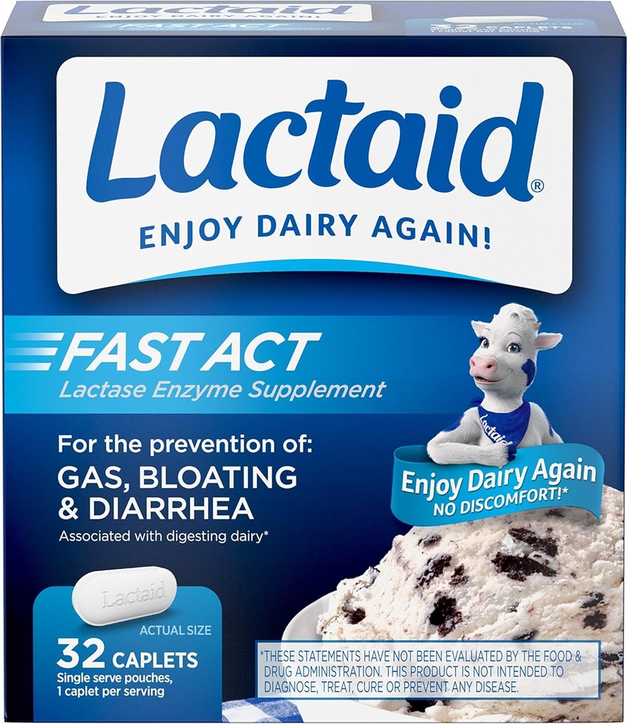 Lactaid Fast Act Lactose Intolerance Relief Caplets mit Lactase Enzyme, 32 Travel Packs von 1-ct.