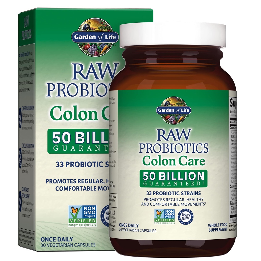 Garten des Lebens Probiotika für Frauen und Männer - Raw Probiotics Colon Care 50 Billion CFU und Enzyme, Raw Fruits, Veggies, Einmal täglich Acidophilus Probiotic für Regelmäßigkeit und Immungesundheit - 30 Kapseln