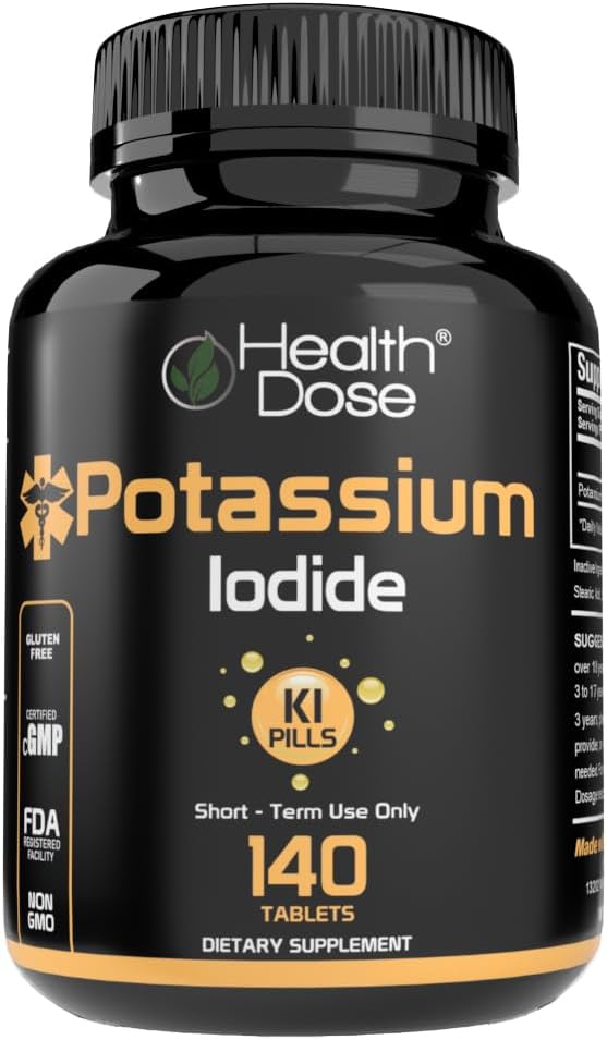 Salute Dose Potassium Iodide (KI) - 130mg, 140 compresse - Protezione tiroidea a breve termine, supplemento di iodio e supporto per la salute della tiroide. Fornitura mensile completa.