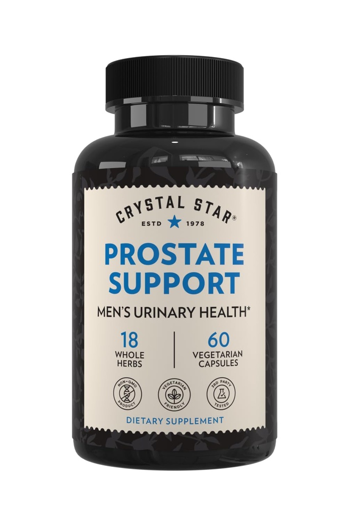 Suppléments de Palmetto de soutien à la prostate Crystal Star pour hommes (60 capsules) – Santé de la peau et de l'urine – Ginger & Pygeum - Non-OGM