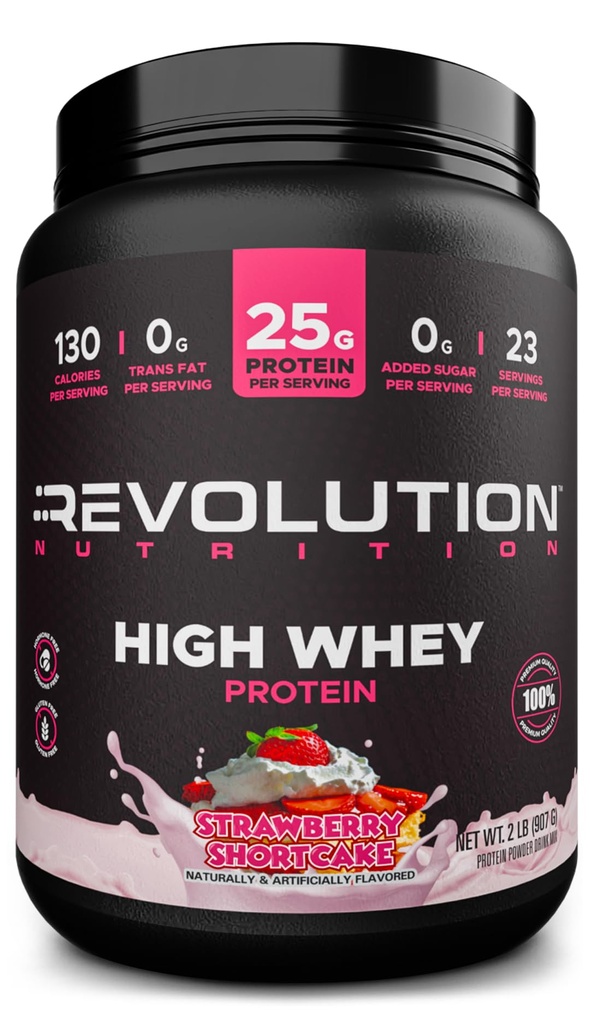 Nutrizione rivoluzionaria, Siero alto, Protein Powder 2LB, Isolato di siero, Senza glutine, Massa muscolare magra per gli uomini e le donne, 25g di Proteine per Scoop, 908 g, 24 Serve (Strawberry Shortcake, 2 Pound)