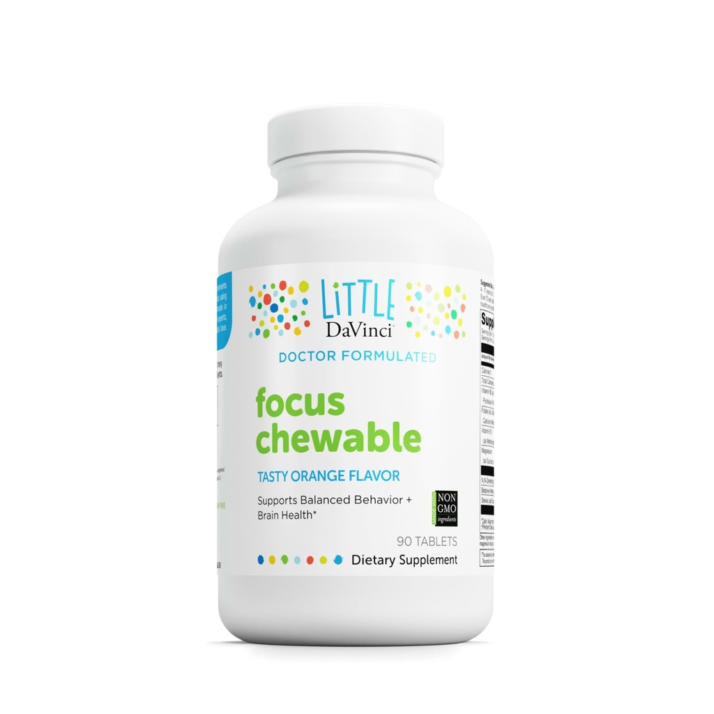DAVINCI Labs Focus Chewable - Supplemento al Comportamento di Sostegno, Salute del Cervello e Salute Immune per Bambini* - con Vitamina B6, Folate, Vitamina B12 e Di Più - Arancione Flavor -Sgar-Free - 90 compresse