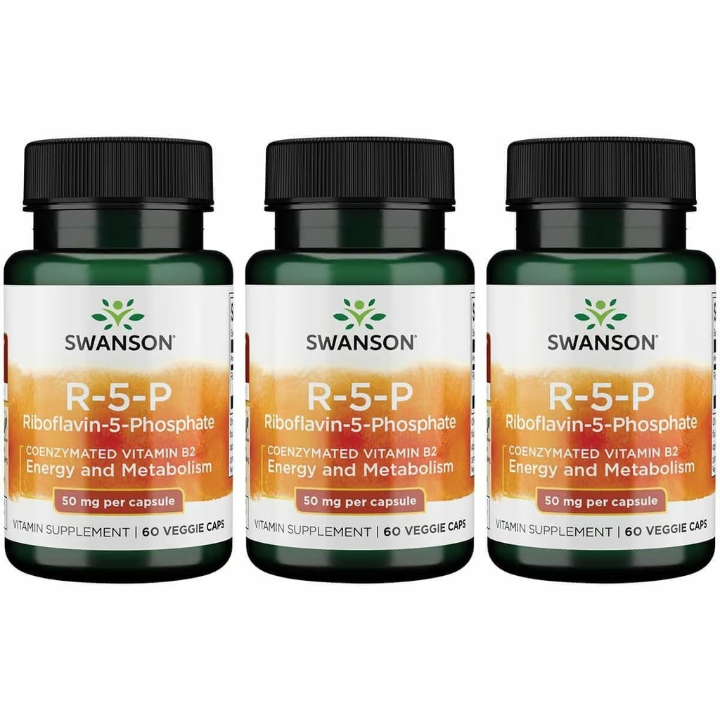 Swanson R-5-P (Riboflavin-5-Phosphate) - Integratore di vitamina B2 Promuovere l'energia, il metabolismo e la salute della visione - Formula di benessere naturale - (60 capsule) (3 Pack)