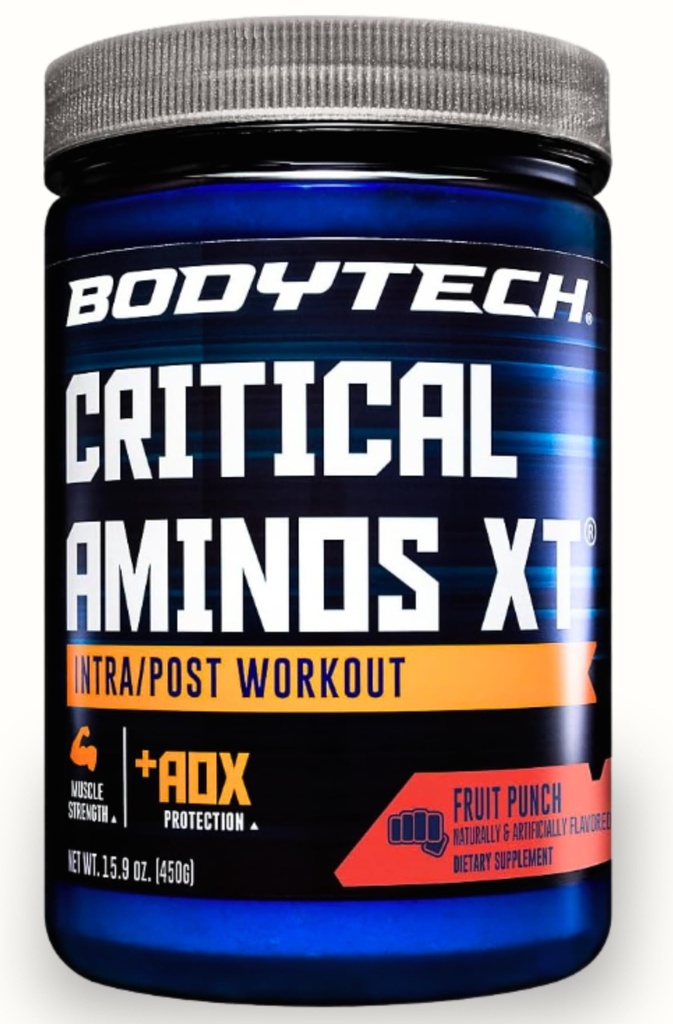 BODYTECH Critical Aminos XT Intra/Post Workout Powder in Delicious Fruit Punch Flavor - Formuliert, um Muskelrückgewinnung zu unterstützen und Leistung für optimale Ergebnisse zu steigern (15.9 oz / 45 Servierungen)