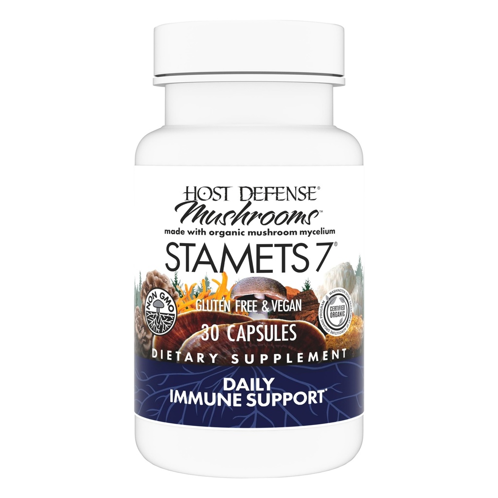 Stamets Host Defense 7-7 Species Blend - Supplément de champignons pour le soutien immunitaire - Comprend Royal Sun Blazei, Cordyceps, Reishi, Maitake, Lion's Mane, Chaga & Mesima - 30 capsules (15 portions)*