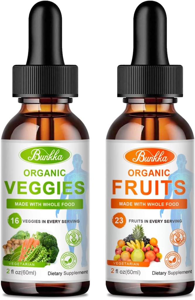 Integratore di frutta e verdura - Equilibrio di frutta naturale e verdura Gocce liquide 2 Confezione, Integratore alimentare completo - Riempito con vitamine e minerali - 2 FL OZ Fruit & 2FL OZ Veggie