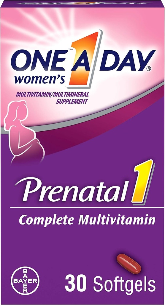 One-A-Day Prenatal 1 with DHA & Folic Acid Softgels, 30 ea (Pack of 4)