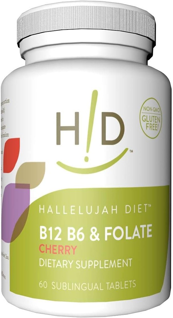 Hallelujah Diet B12, B6 & Folate Dietary Supplements � Cherry Flavored Sublingual Vitamins (60 Tablets)