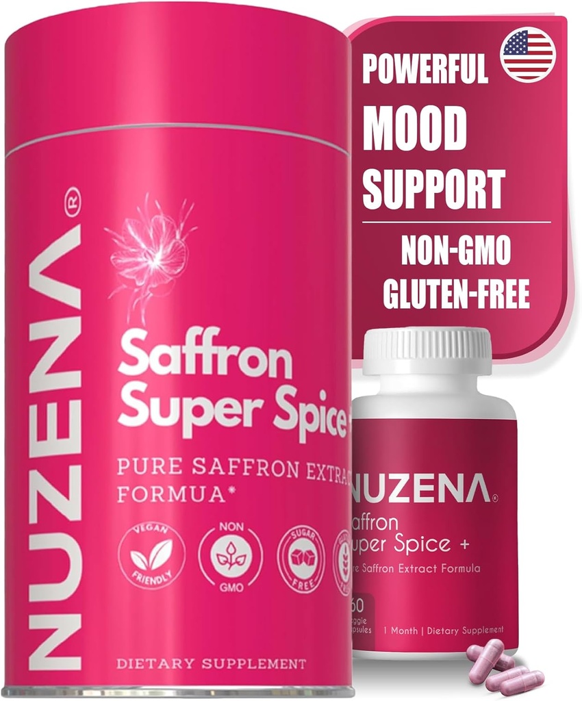 Nuzena Saffron Extrakt Ergänzungen | 88.5mg pro Servieren | Mood Enhancer | Vegan | Non-GMO | Pure Saffron Ergänzungen für Augen, Gedächtnis und Stimmung Unterstützung | Paket von 60 (Serving Größe: 1 Kapsel)