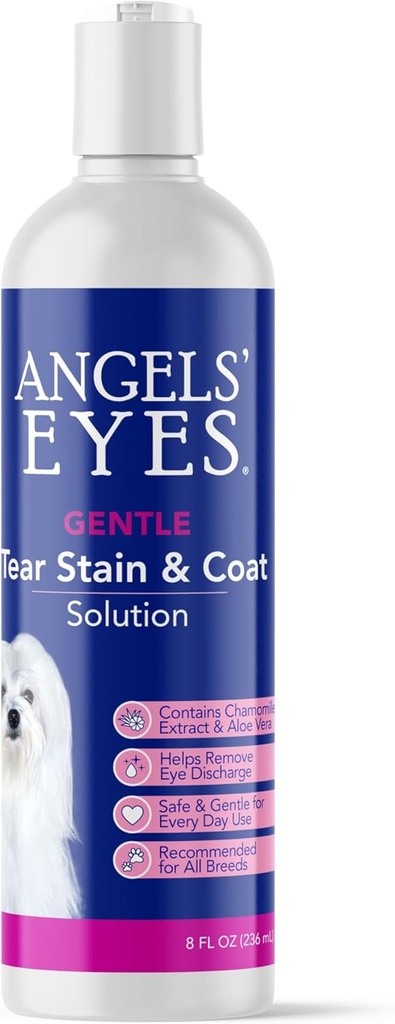 ANGELS' EYES Gentle Tear Stain Solution for Dogs and Cats | 8 oz Solution for Eye Area and Face | Remove Discharge, Dirt, Tear Stains, and Mucus