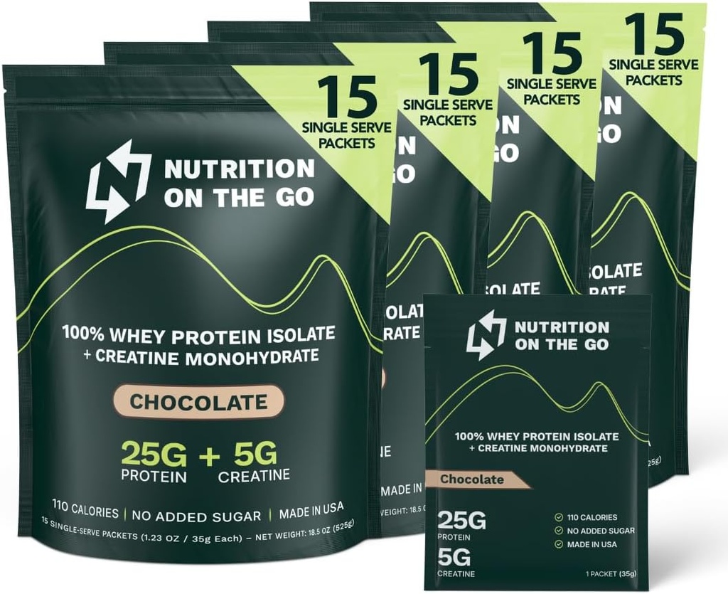 Ernährung auf den Go Whey Protein Isolate Packets mit Kreatin – 25g Protein + 5g Creatine – Single-Serve Travel Powder – Schokolade (60-Pack)