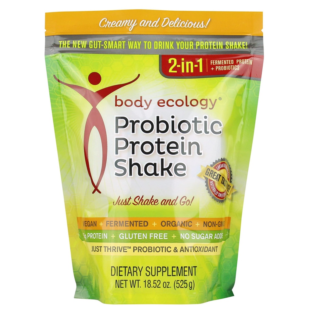 Body Ecology Probiotic Protein Shake Powder | Fermented Protein Dietary Supplement | Non OGM | Gluten Free | Soy Free | No Sugar Aggiunto | 15g of Protein | Protein Powder | Resealable 18.52 OZ