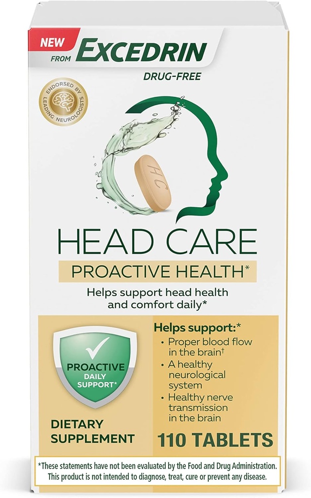 Excedrin Kopfpflege Proaktive Gesundheit mit Magnesium, Riboflavin, Vitamin B6, Folsäure und Vitamin B12, Nahrungsergänzung unterstützt Kopfgesundheit und Komfort Täglich – 110 Count