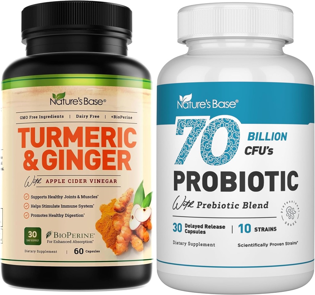Natural's Base Turmeric & Ginger 60 ct + Probiotici 70 miliardi di CFU 30 ct