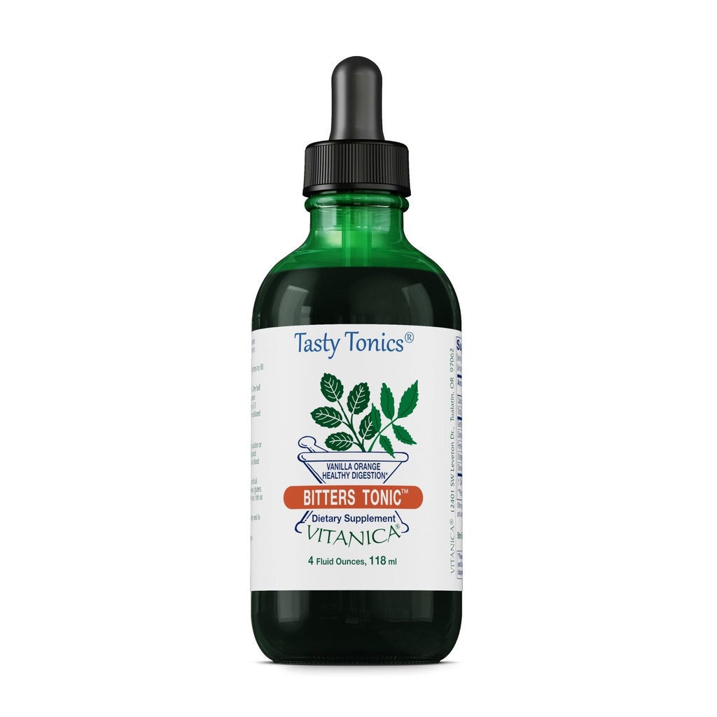 Vitanica Bitters Tonico, Supplemento Digestione Liquida, Supporto Digestione, Alcol Free, Vanilla Orange, Vegan, 4 Ounce