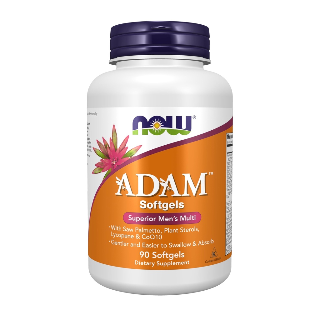 NOW Integratori, Multivitaminico ADAMTM Uomo con Sega Palmetto, Steoli vegetali, Licopene & CoQ10, 90 Softgels