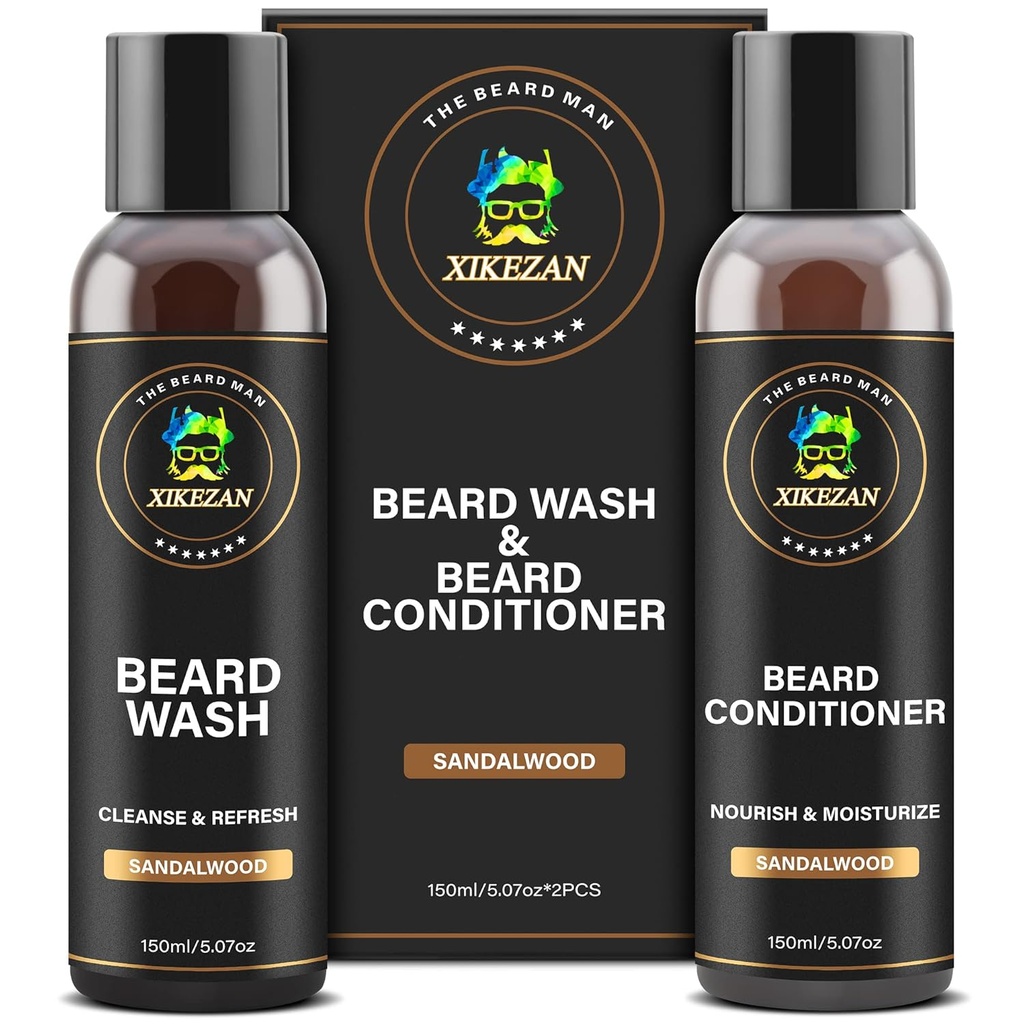 XIKEZAN Laver les barbes et revitaliser les barbes softener naturel Set w/Argan & Jojoba Huiles Lisse et renforce Noël Bas Stouffres Père Jour Cadeaux pour les hommes lui papa garçon ami mari
