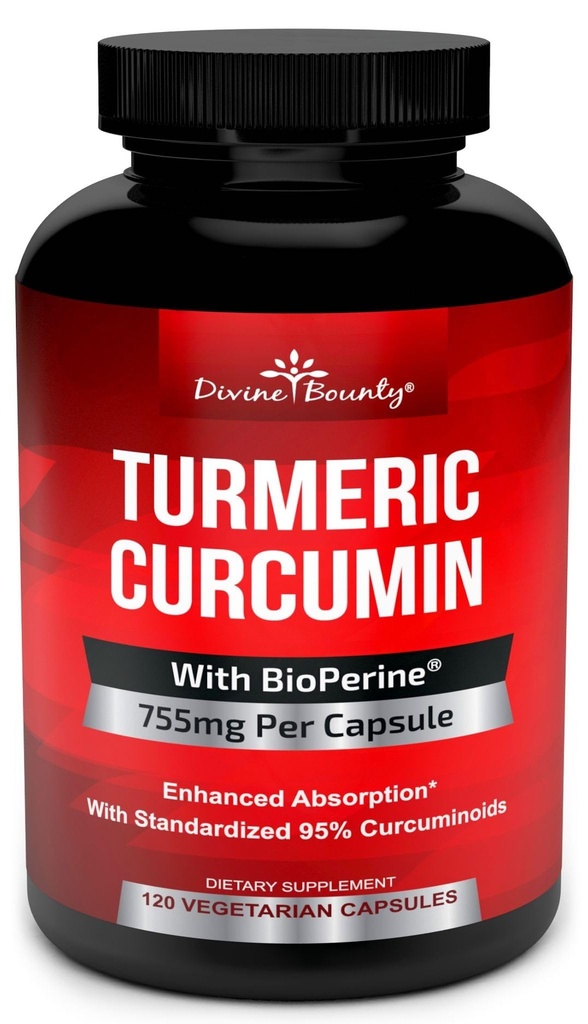 Kurkuma Curcumin mit BioPerine Schwarz Pfeffer Extrakt - 755mg pro Kapsel, 120 Veg. Kapseln - GMO Free Tumeric, Standardisiert auf 95% Curcuminoide für maximale Potenz