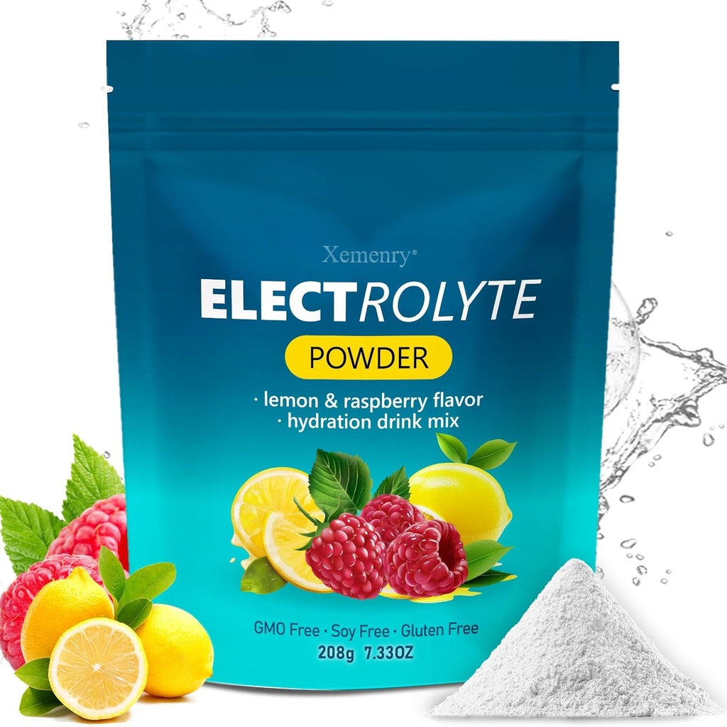 Polvere di elettrolito di idratazione, Keto & No Sugar - Alto potassio (1000mg) con aroma di lampone di limone - Polvere di elettrolito senza zucchero di calorie zero, non OGM 32 Serve