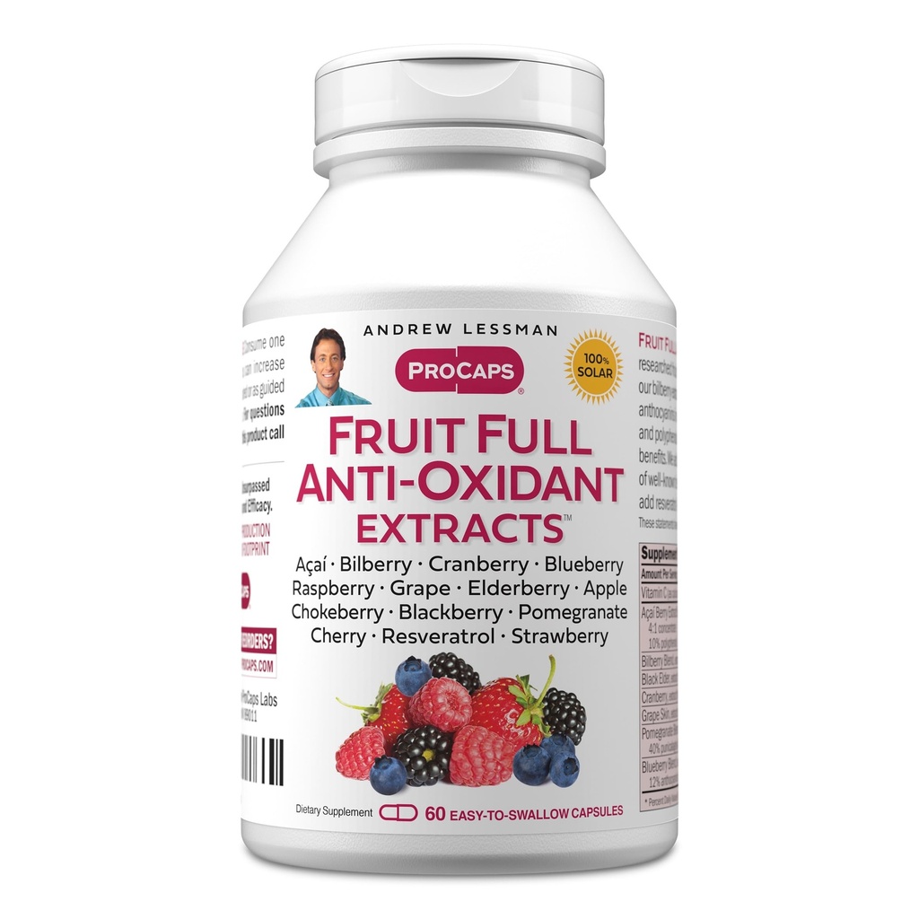EREW LESSMAN Frutta completa Antiossidante estratti 60 capsule - 14 estratti naturali di frutta e di bacche. Bilberry, mirtillo, semi di uva, melograno, resveratrolo, e altro ancora.