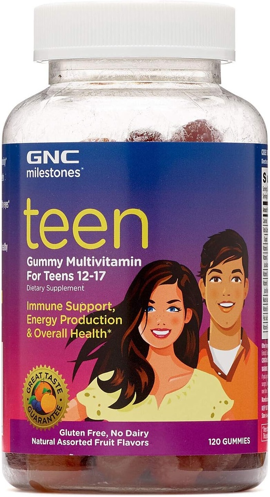 GNC Milestones Teen Gummy Multivitamin per adolescenti 12-17, 120 Gummies, supporto immunitario, produzione di energia e salute generale