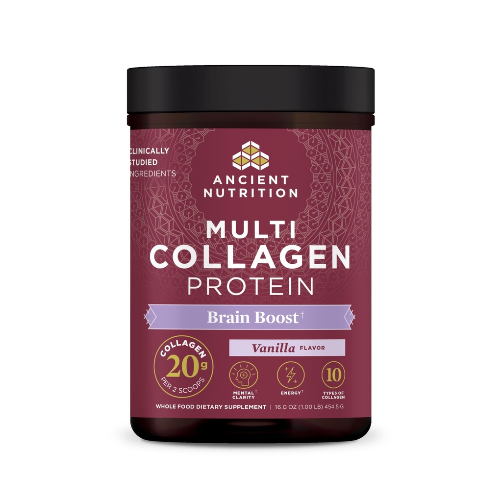 Antica Nutrition Collagen Powder Protein, Multi Collagen Protein, Peptidi di collagene idrolizzati Supporta Pelle e Unghie, Integratore congiunto (Brain Boost, 45 Serve)