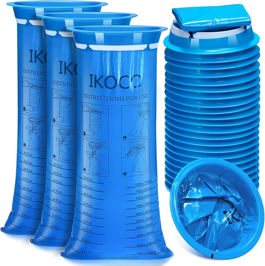 26 Pack Borse Vomit Monouso, IKOCO1000ml Leak Resistant Emesis Throw Up Bag, Moto Barf Puke Borse di Malattia per Viaggi, Nausea e Auto