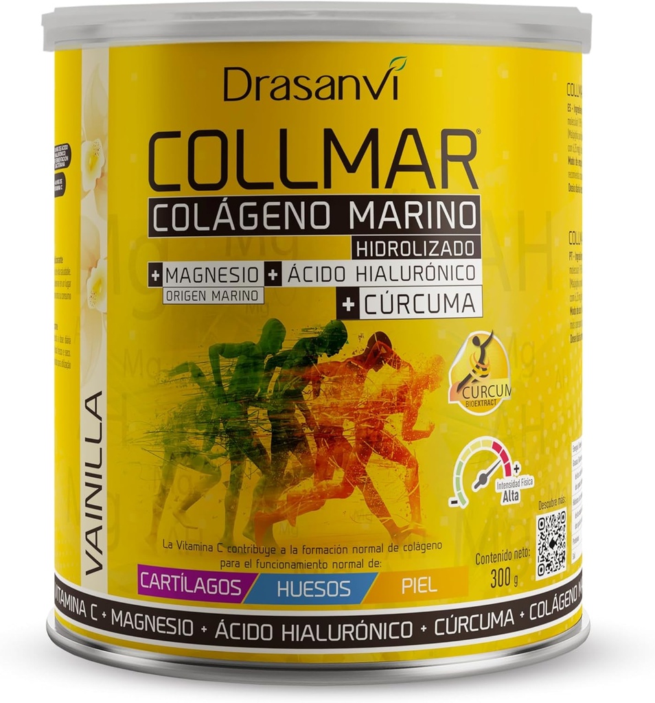 Drasanvi COLLMAR Collagene idrolizzato con Magnesio e Turmerico 300g Polvere Vanilla Flavor - per la crescita del muscolo e un Gluten Free
