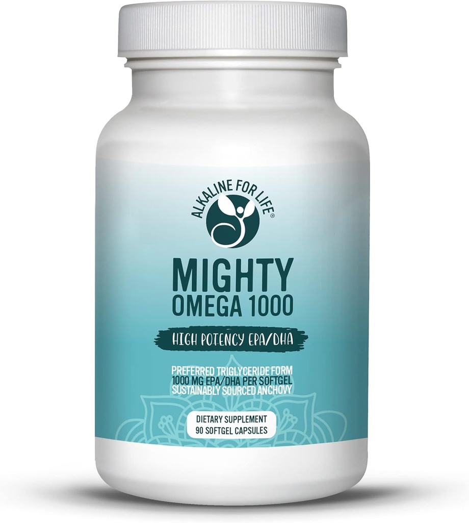 Mighty Omega 1000 Potent Omega 3 Supplément 1000 MG EPA DHA par capsule Haute dose Omega 3 Huile de poisson Anchovy du Pacifique Sud Source - Triglycéride Omega 3 Supplément acide gras