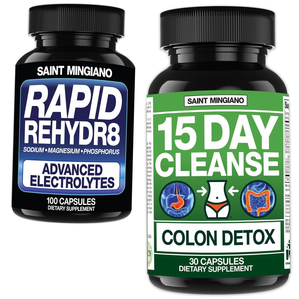 15 giorni di pulizia | Detox del colon con lassativo naturale - con - Rapid Rehydr8 Integratori elettrolitici Prevenzione di Cramping e Supporta la resistenza e il recupero del muscolo - 100 capsule
