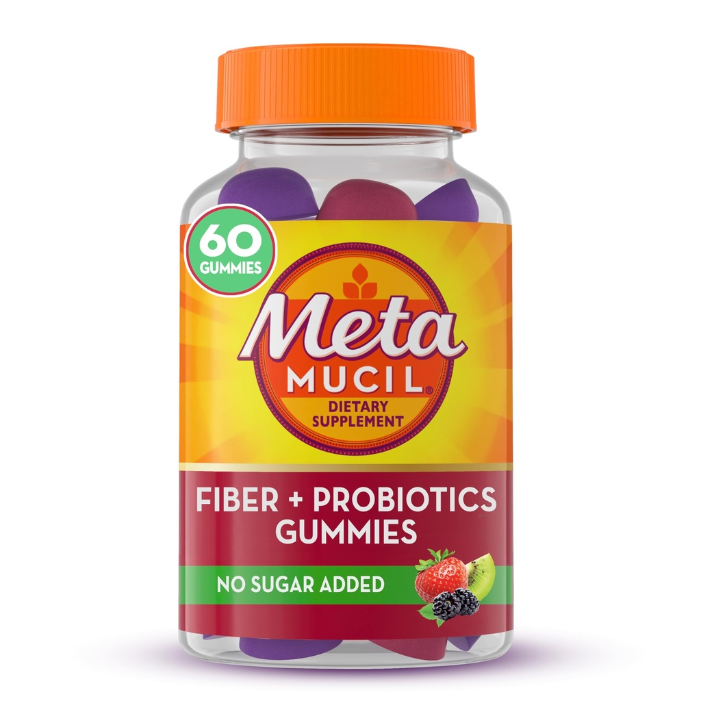 Metamucil, Metamucil Fiber Plus Probiotici per la salute digestiva - Fragola Kiwi Blackberry, 60 Conte