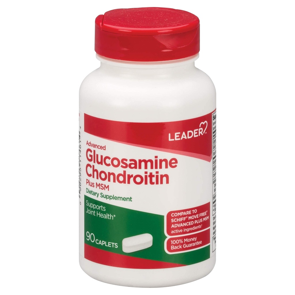 Leader Advanced Glucosamine Chondroitin Plus MSM, Nahrungsergänzungsmittel, im Vergleich zu Schiff Move Free Advanced + MSM Active Ingredient 90 Caplets
