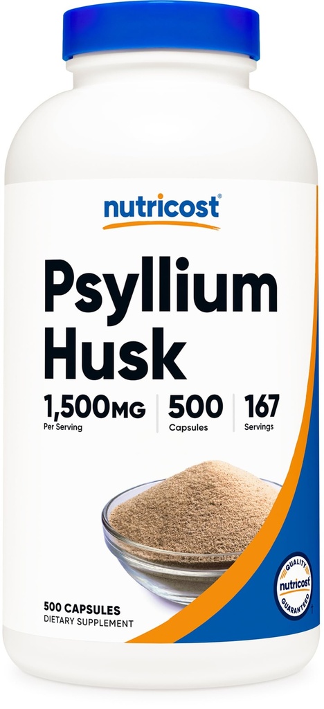 Nutricost Psyllium Husk 1500mg pro Portion, 500 Kapseln - Nicht-GVO & Glutenfrei