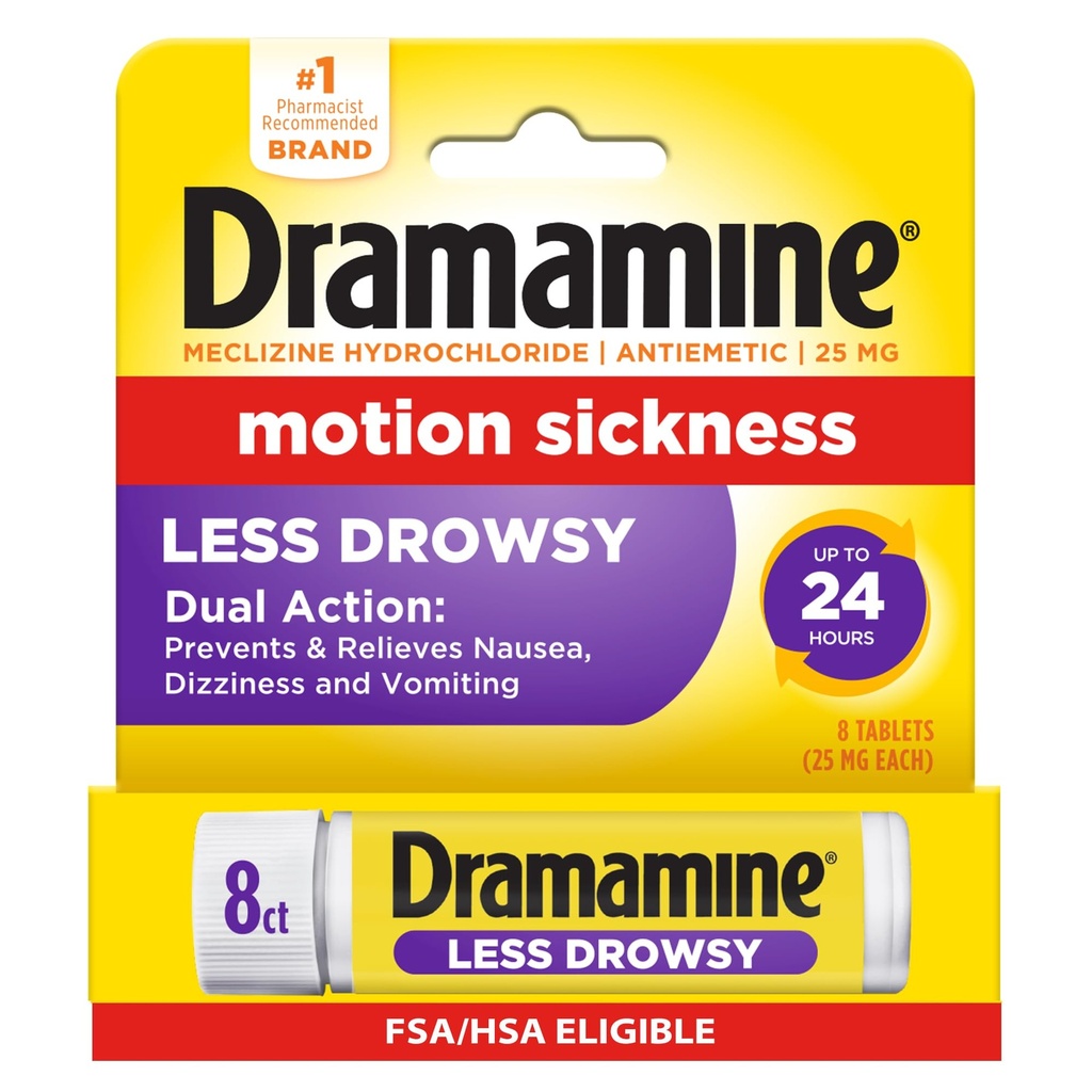 Dramamine Motion Sickness Weniger Drowsy, Reise Vial, Mehrfarbig, 8 Count