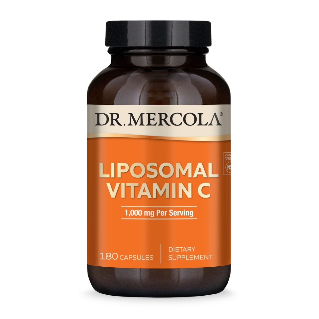 Dr. Mercola Liposomal Vitamin C - Gehirn, Herz, Augen- und Immununterstützung - Bietet 1.000 mg Bioverfügbares Vitamin C - Non-GMO, Gluten-Free & Soy-Free - 180 Kapseln (90 Portionen)