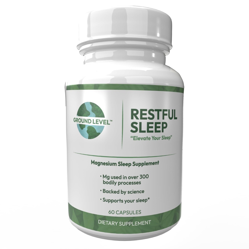 Formula di sonno riposante di livello terra con miscela di sonno avanzata, industria che porta 200 mg di magnesio e L-teanina per adulti più melatonina, camomilla, balsamo di limone, fiore della passione e radice di valeriana